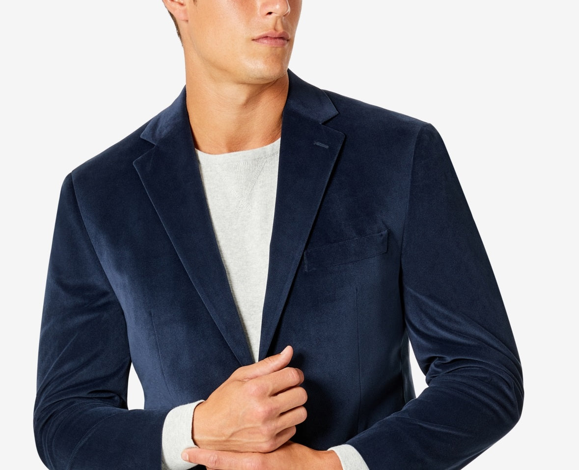 Michael Kors Men's Modern Fit Velvet Blazer Blue Size 44