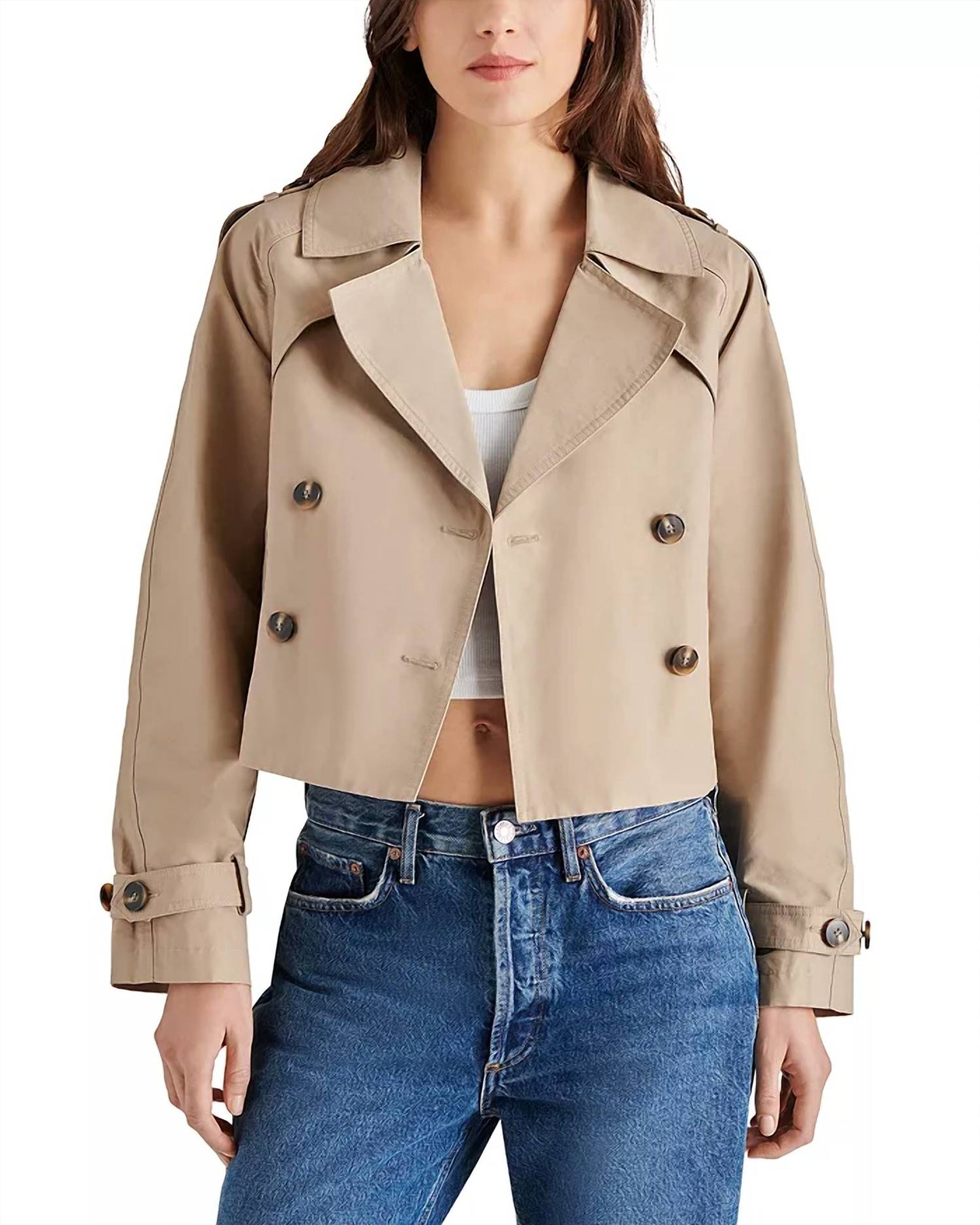 Steve Madden - Sirus Cropped Double-Breasted Trench Jacket