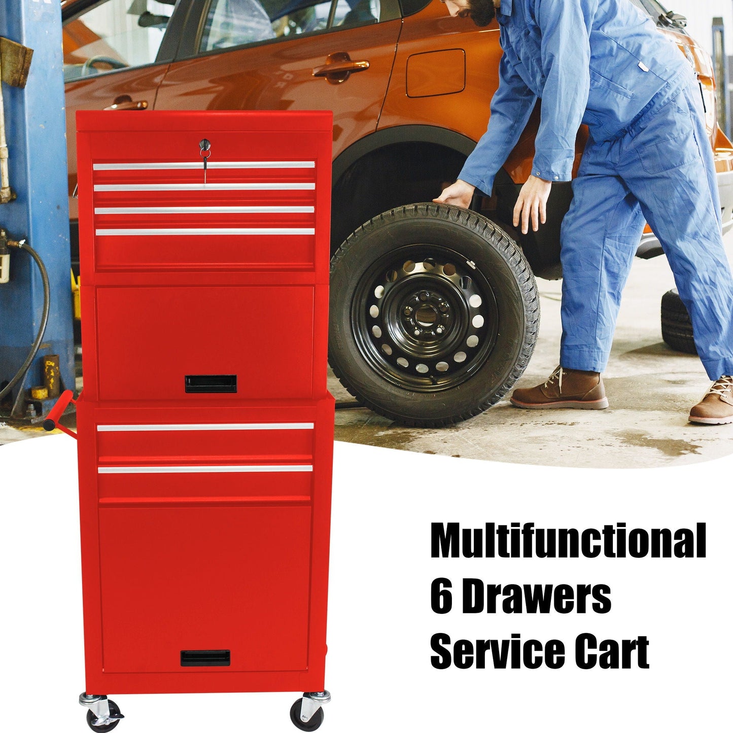 6 Drawer Lockable Tool Cabinet On Wheels With Detachable Toolbox