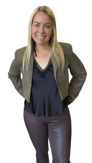 Vintage Havana - Faux Leather Cropped Blazer