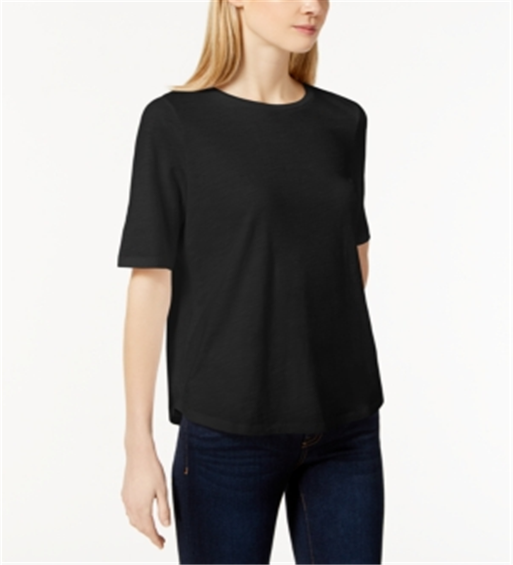 Eileen Fisher Women's System Organic Cotton Crew Neck T-Shirt Black Size Large