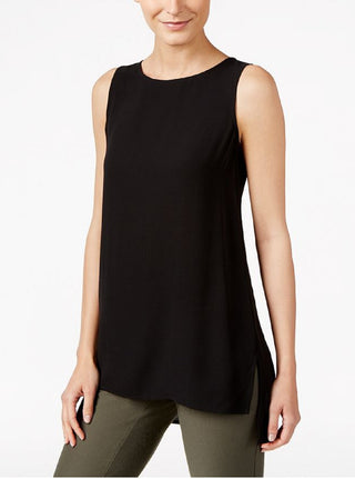 Eileen Fisher Women's Silk Crepe Bateau Neck Shell Black Size X-Small