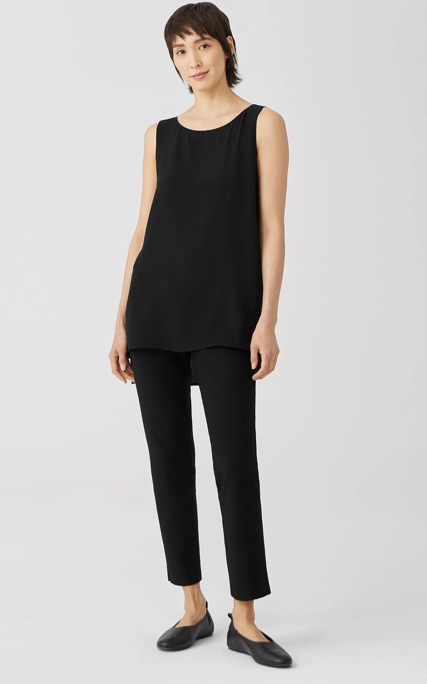 Eileen Fisher Women's Silk Crepe Bateau Neck Shell Black Size Large