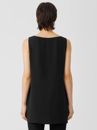 Eileen Fisher Women's Silk Crepe Bateau Neck Shell Black Size Large