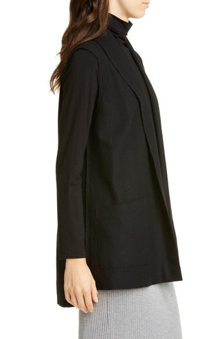 Eileen Fisher Women's Shawl Collar Wool Vest Black Size Large