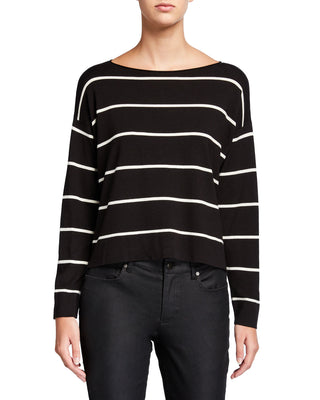 Eileen Fisher Women's Lightweight Cozy Tencel Stretch Bateau Neck Box Top Black Size Large