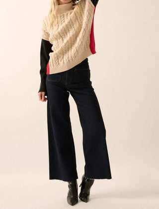 Promesa - Color Block Turtle Neck Cable Knit Sweater