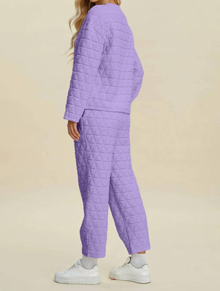 Trendsi - Double Take Full Size Texture Round Neck Long Sleeve Top and Pants Set