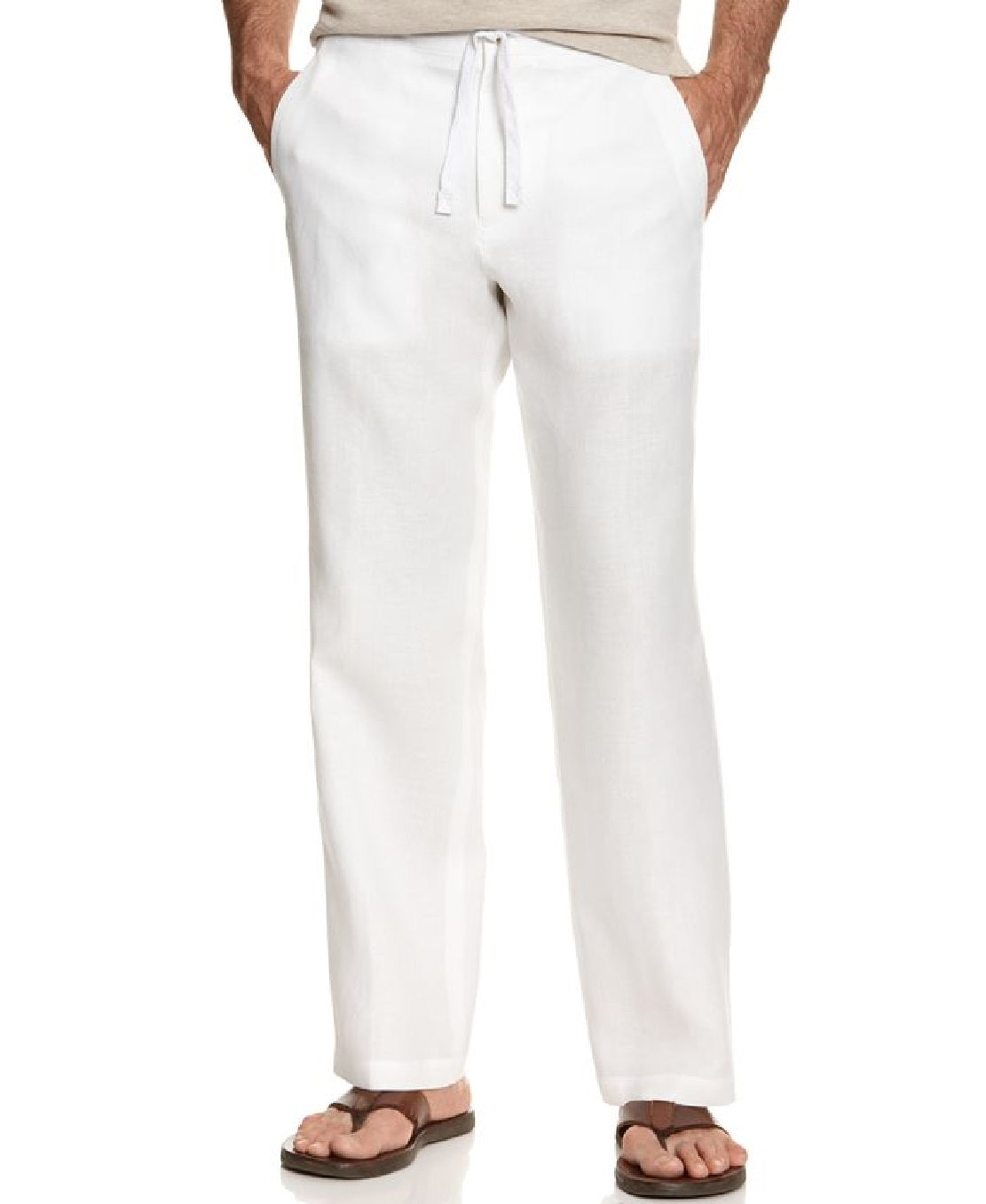 Tasso Elba Men's Drawstring Linen Pants White Size Large