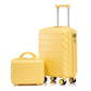 2 Pc Set- Spinner Wheel Luggage, with Combination Lock and Cosmetic Case (Yellow)