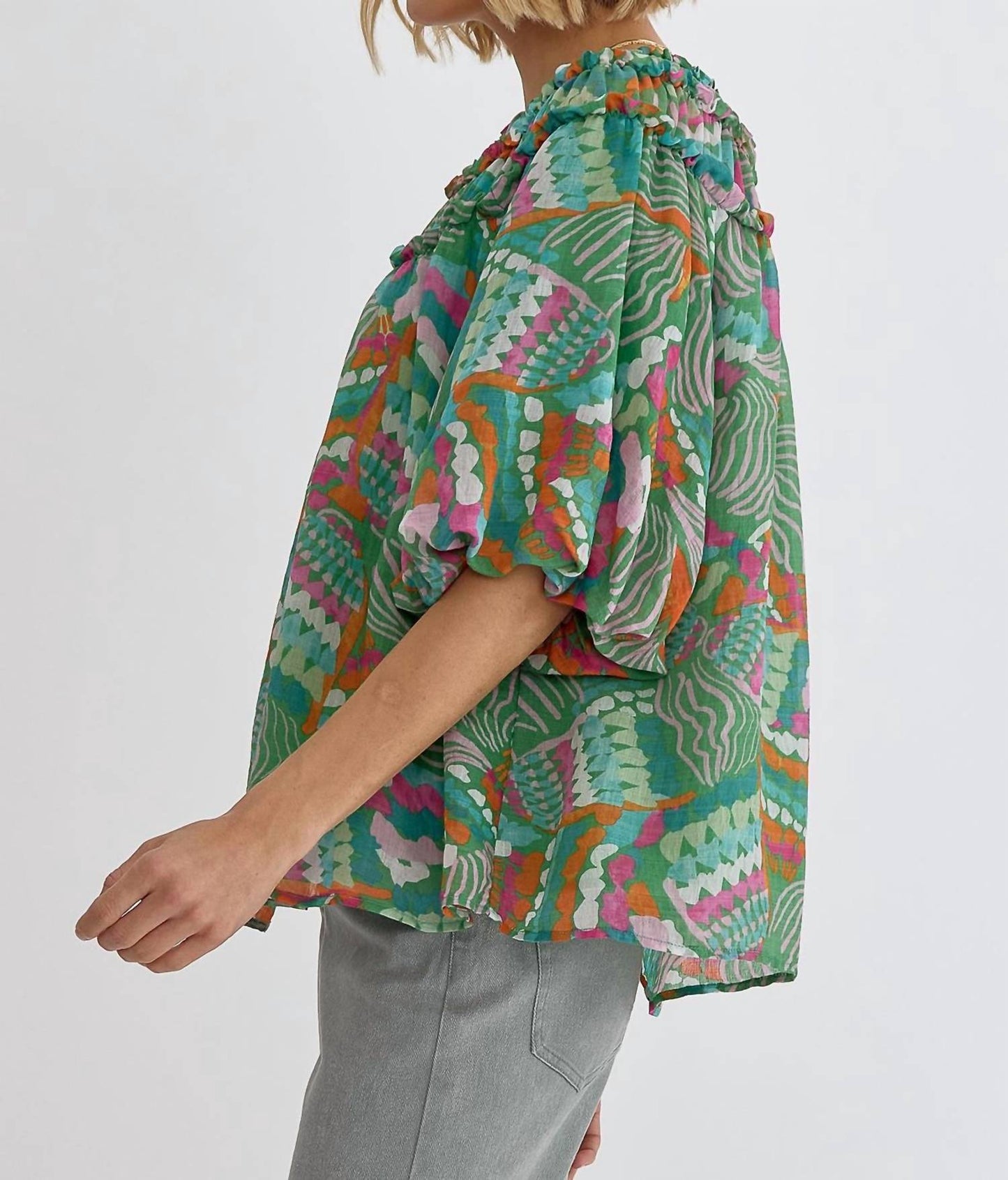 Entro - Muticolor Print Half Sleeve Blouse Top