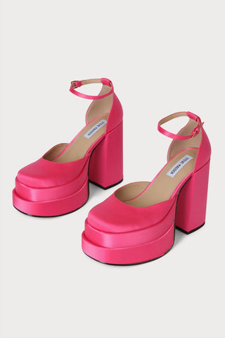 Steve Madden - Women's Charlize Pink Satin Platform Heel