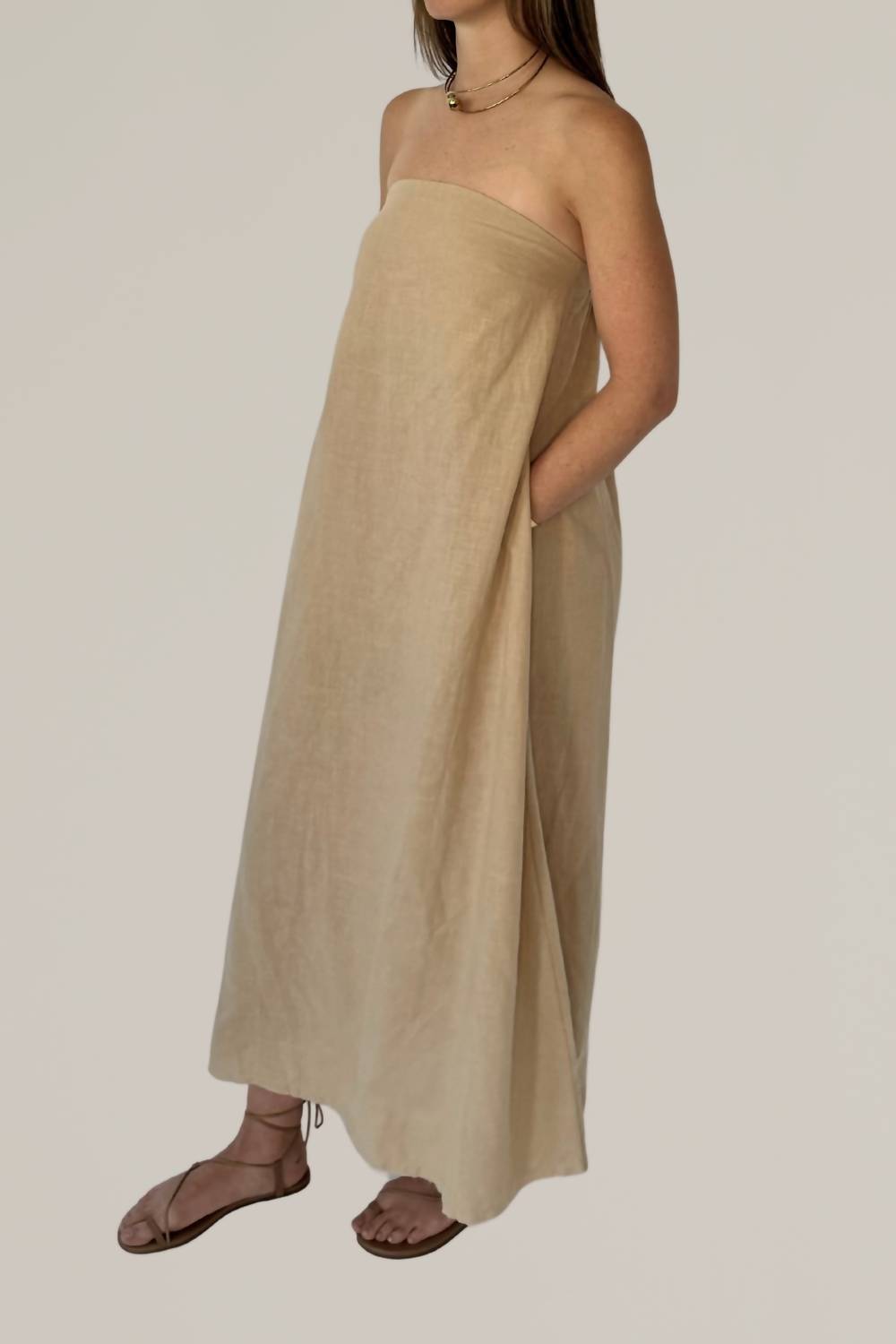 Grade & Gather - Linen Blend Strapless Column Dress