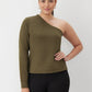 GSTQ One Shoulder French Terry Top - Green - M