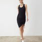 GSTQ Drawstring Rib-Knit Tank Dress - Black - XS