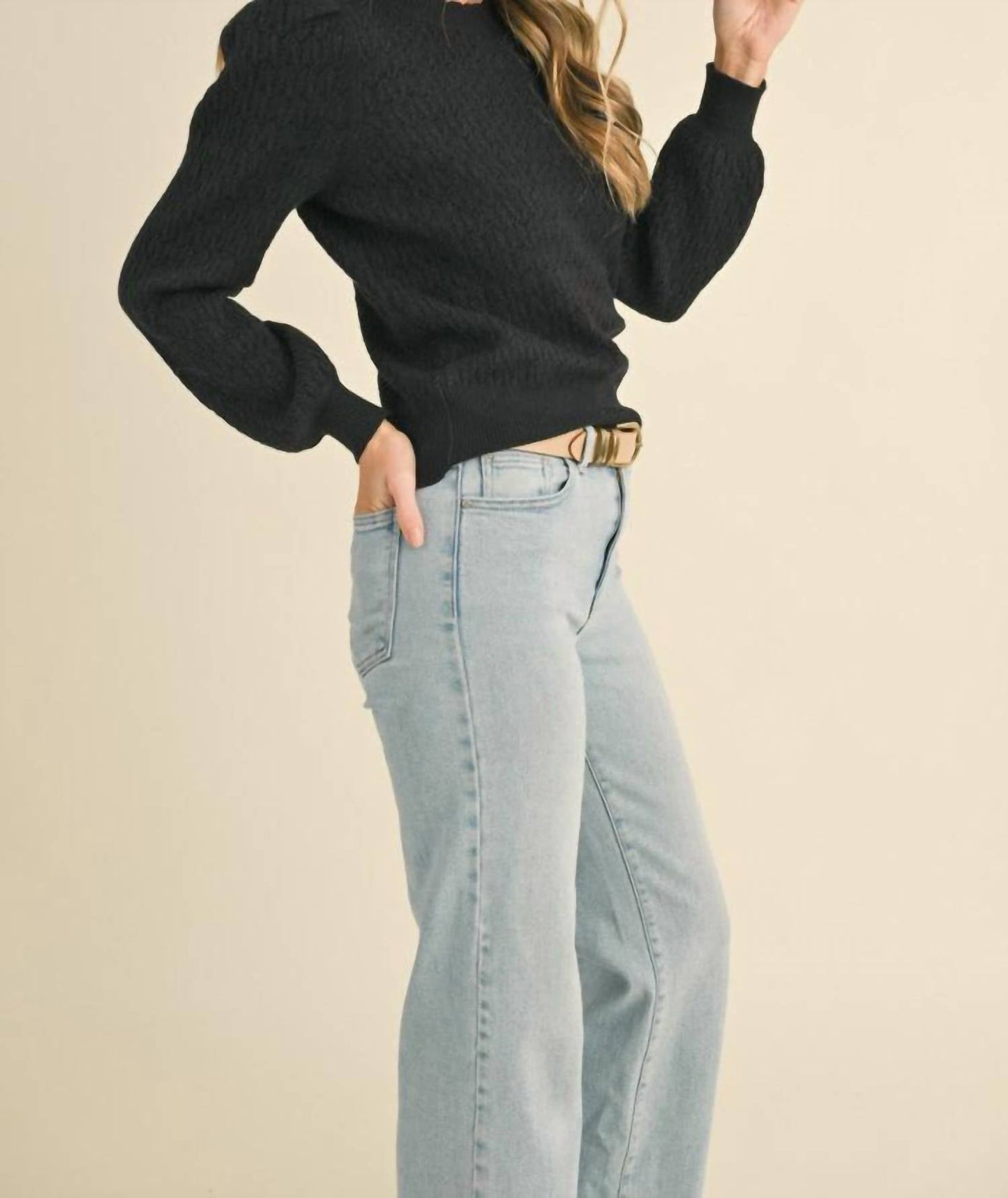 &Merci - Pointelle Puff Sleeve Sweater