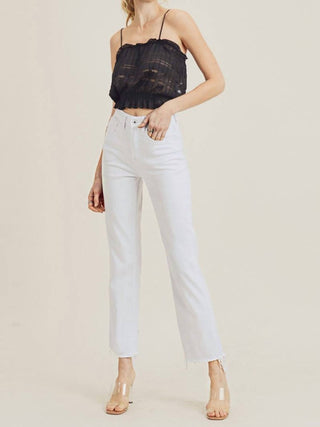 Risen - High Rise Raw Hem Straight Leg Jeans