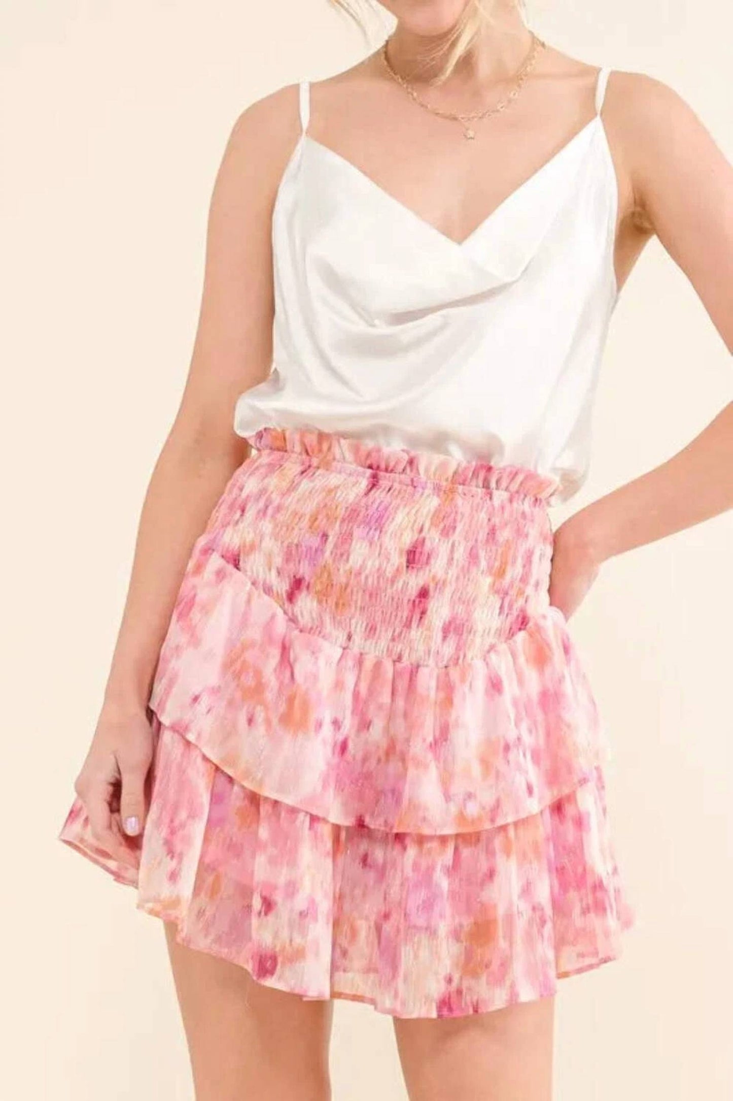 And The Why - Printed Lurex Tiered Skort