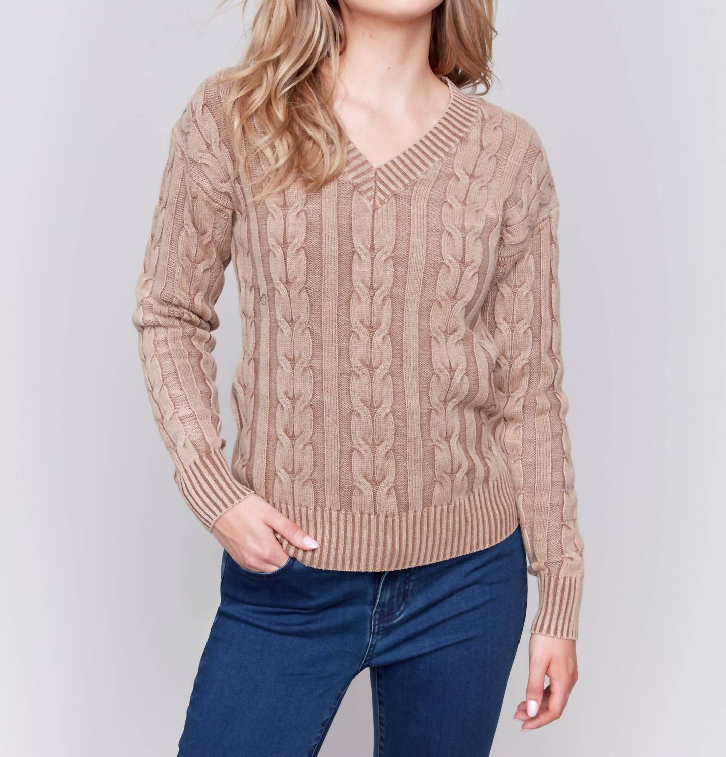 Charlie B - Cold Dye Cable Knit Sweater