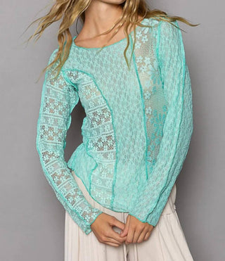 Pol - Exposed Seam Long Sleeve Lace Knit Top