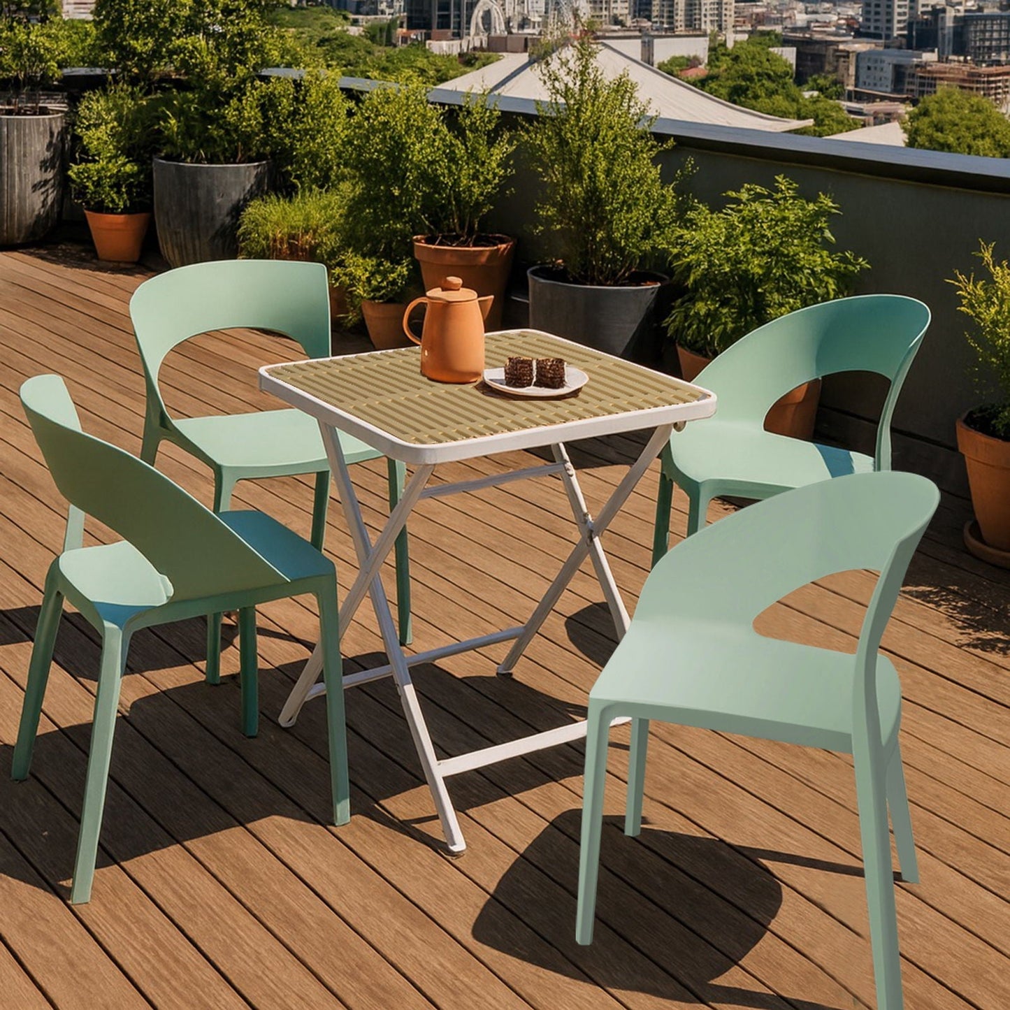 4 Piece Set Of Modern Designed Single Chairs With Folding Square Table