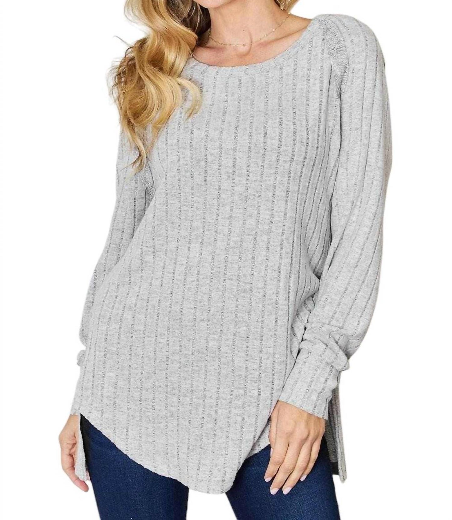 Basic Bae - Chic Ribbed Round Neck Slit Tee