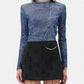 Ganni - Printed Mesh Long Sleeve Crew Neck Top