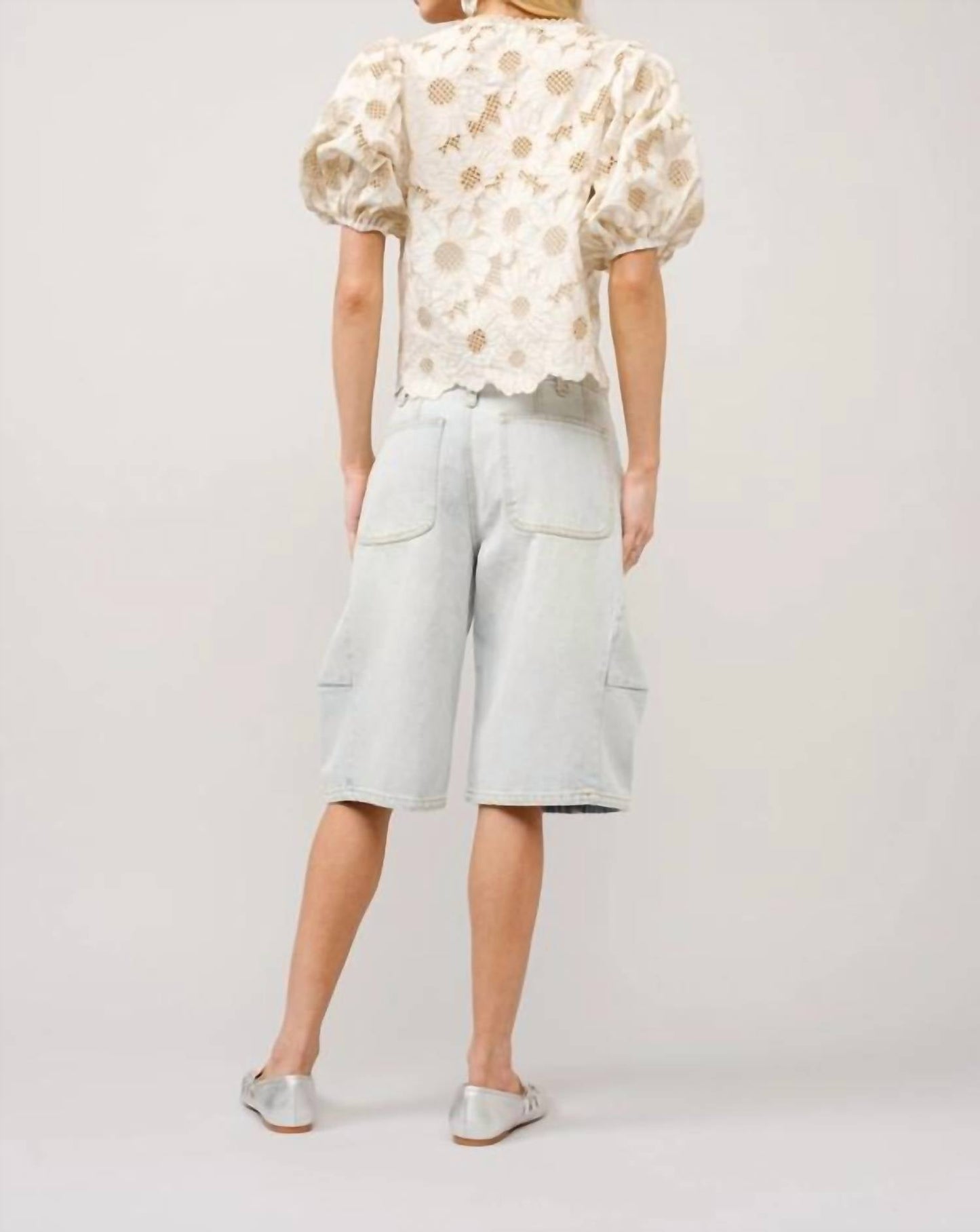 Blue B - METALLIC EMBROIDERED TIE FRONT SCALLOP HEM TOP