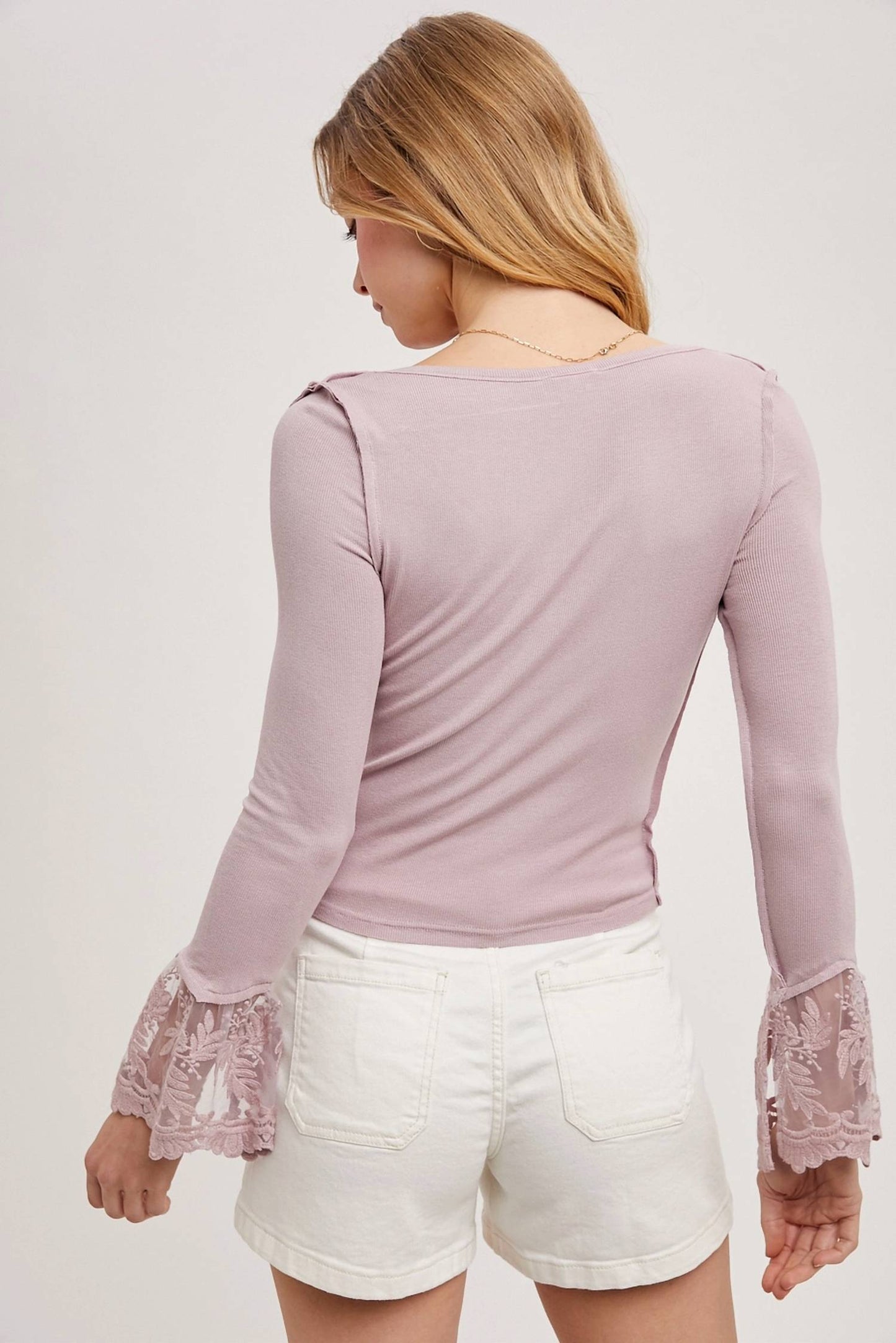 Bluivy - Lace Trim Square Neck Knit Top