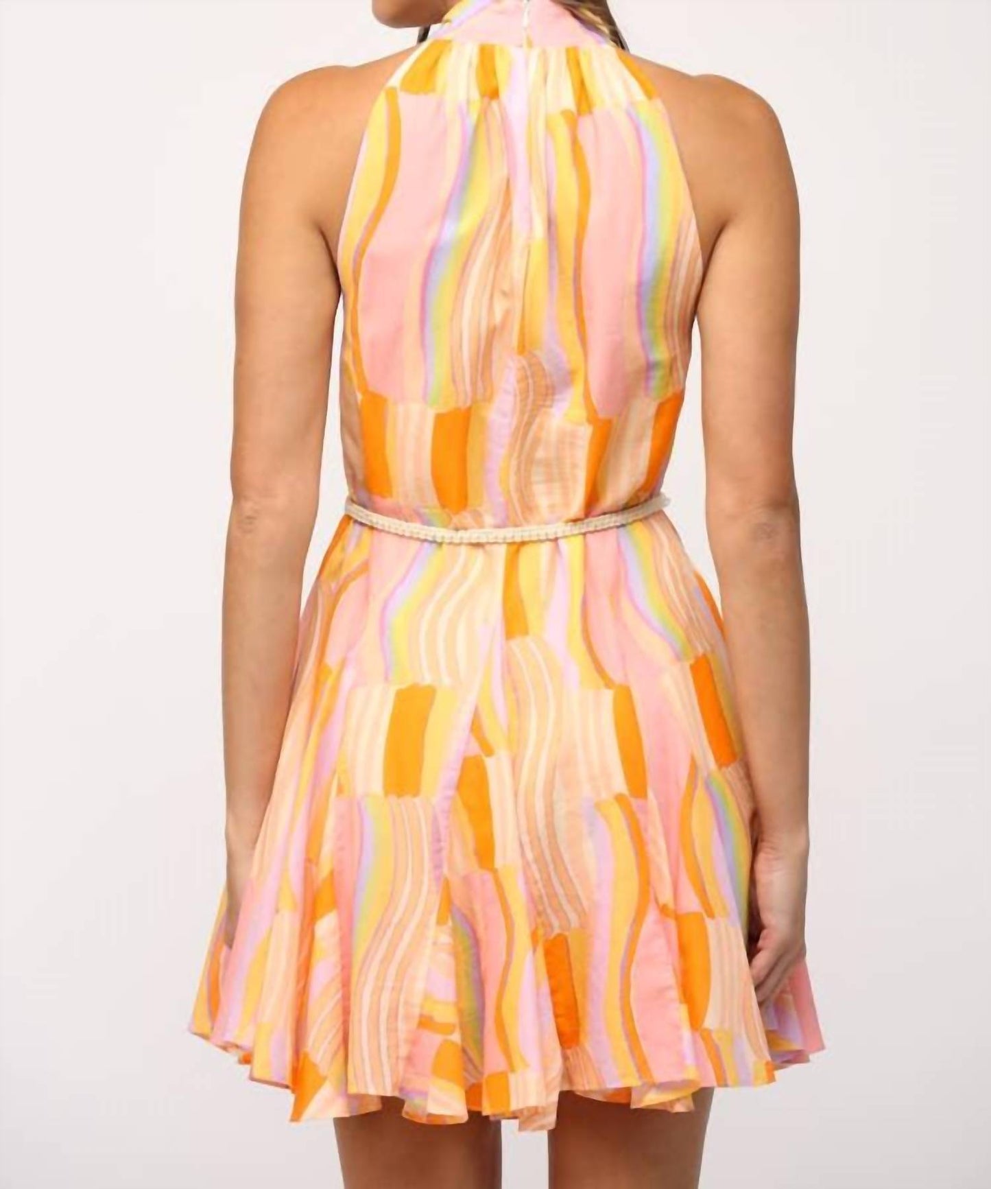 Fate - Belted Printed Cotton Voile Halter Neck Dress