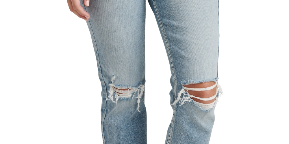 Silver Jeans Co. Women's Beau Mid Rise Raw Hem Girlfriend Jeans Blue Size 29X28