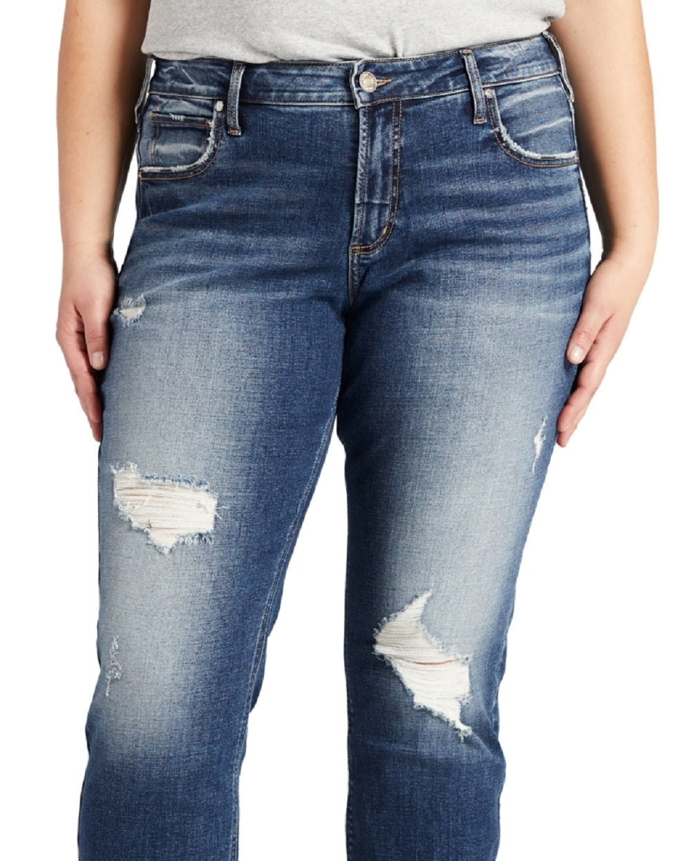 Silver Jeans Co. Women's Distressed Straight Leg Boyfriend Jeans Blue Size 20W