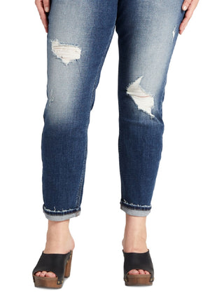 Silver Jeans Co. Women's Distressed Straight Leg Boyfriend Jeans Blue Size 20W