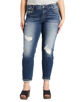 Silver Jeans Co. Women's Distressed Straight Leg Boyfriend Jeans Blue Size 20W