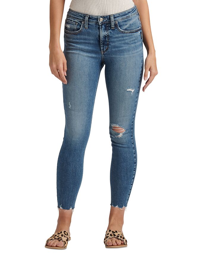 Silver Jeans Co. Women's Most Wanted Distressed High Waist Ankle Skinny Jeans Blue Size 31X27