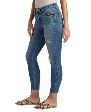 Silver Jeans Co. Women's Most Wanted Distressed High Waist Ankle Skinny Jeans Blue Size 31X27