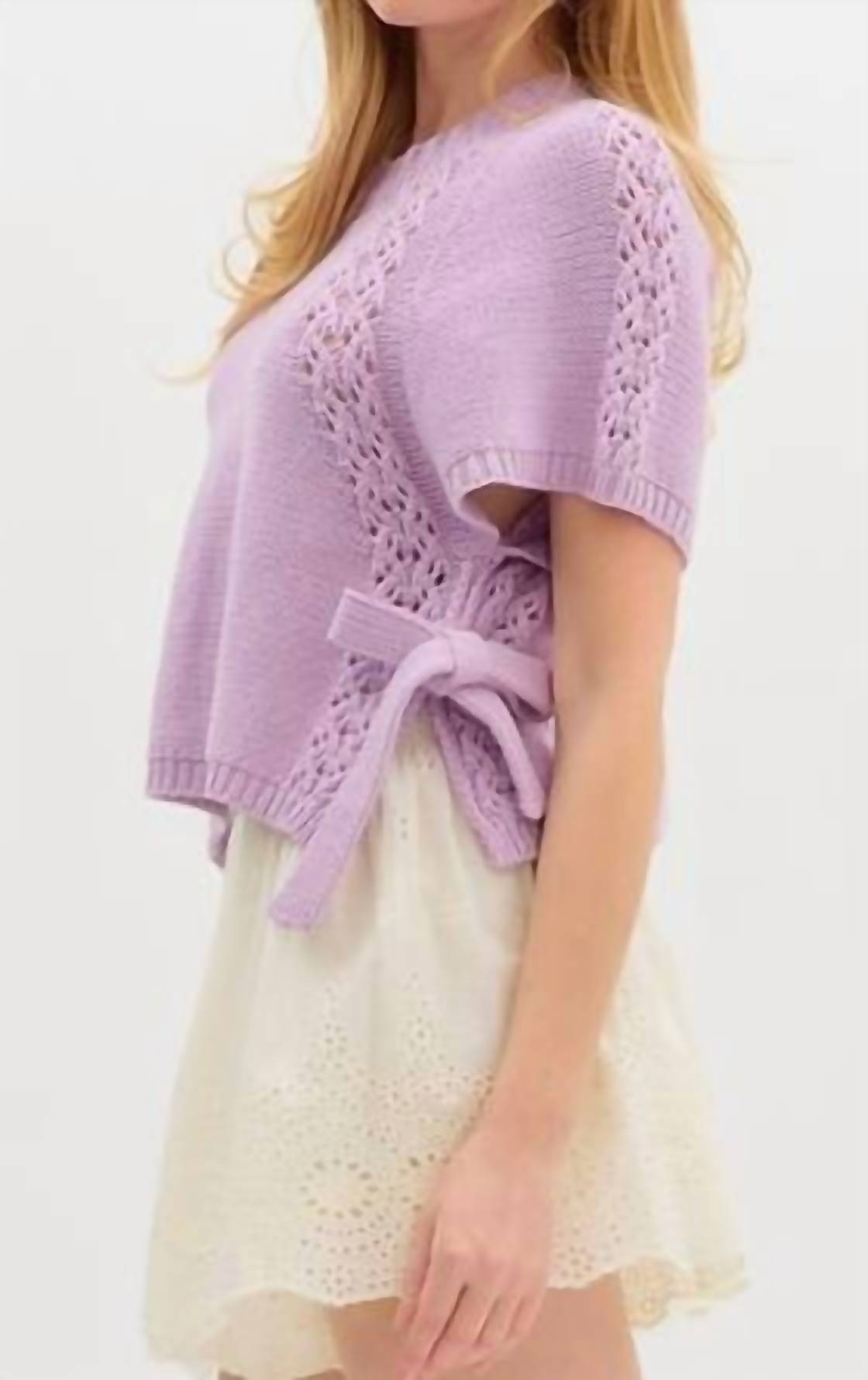 Entro - Knit Sweater Top With Side Tie Over Slit Hem