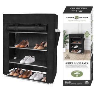 4 Tier Shoe Rack with Side Pocket Holds 24 Shoes