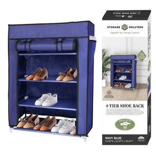 4 Tier Shoe Rack with Side Pocket Holds 24 Shoes