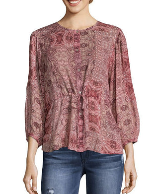 John Paul Richard Women's Cinched Waist Printed Blouse Purple Size Large