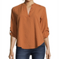 John Paul Richard Women's Gingham Print Roll Tab Blouse Orange Size Petite X-Large