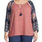 John Paul Richard Women's Printed Sleeve Peasant Top Pink Size 1X