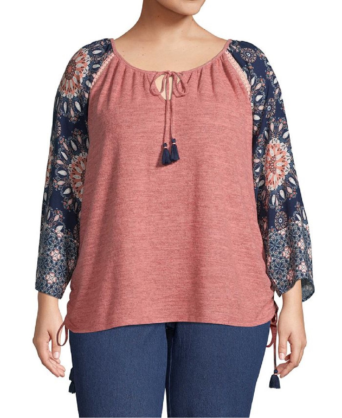 John Paul Richard Women's Printed Sleeve Peasant Top Pink Size 1X
