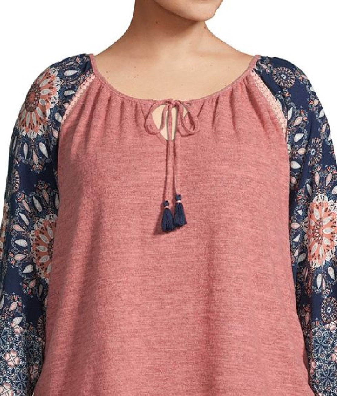 John Paul Richard Women's Printed Sleeve Peasant Top Pink Size 1X