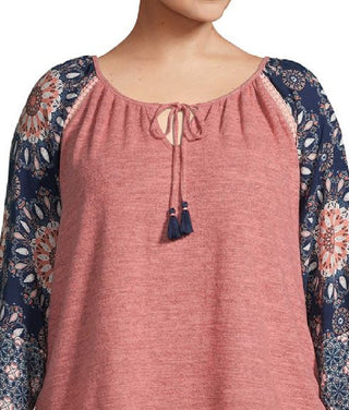 John Paul Richard Women's Printed Sleeve Peasant Top Pink Size 1X