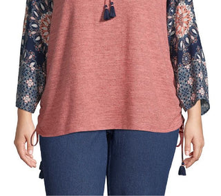 John Paul Richard Women's Printed Sleeve Peasant Top Pink Size 1X