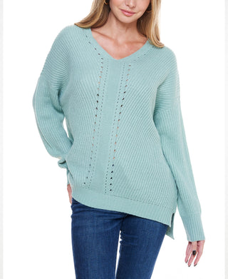 John Paul Richard Women's V Neck Cable Sweater Green Size Large