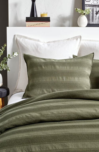 DKNY Avenue Stripe Cotton Duvet Cover & Shams Set in Olive, Size King