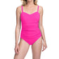 Profile By Gottex - D-Cup Scoop Neck Shirred One Piece Swimsuit