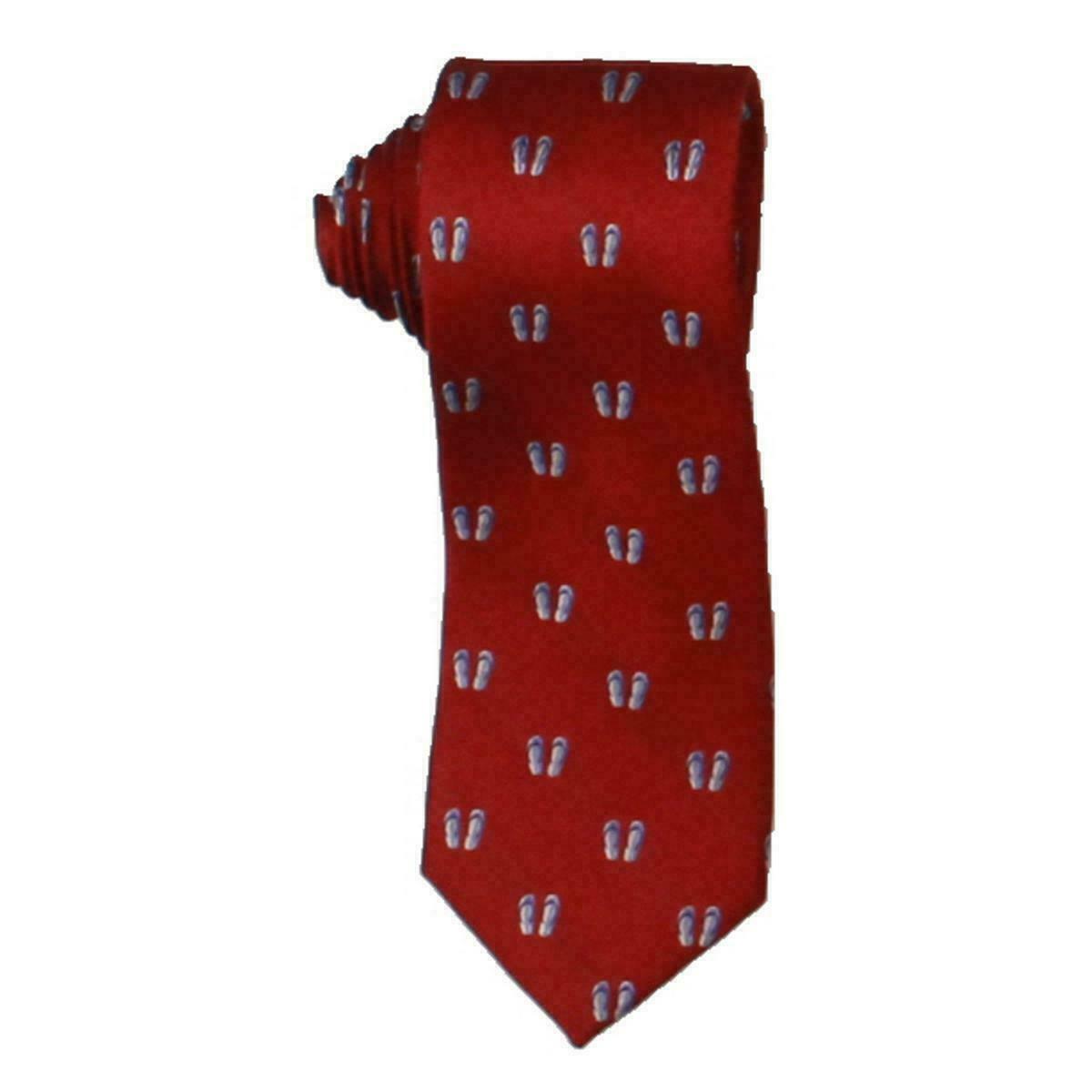 Tommy Hilfiger Men's Flip Flop All Over Silk Pattern Neck Tie Red Size Regular